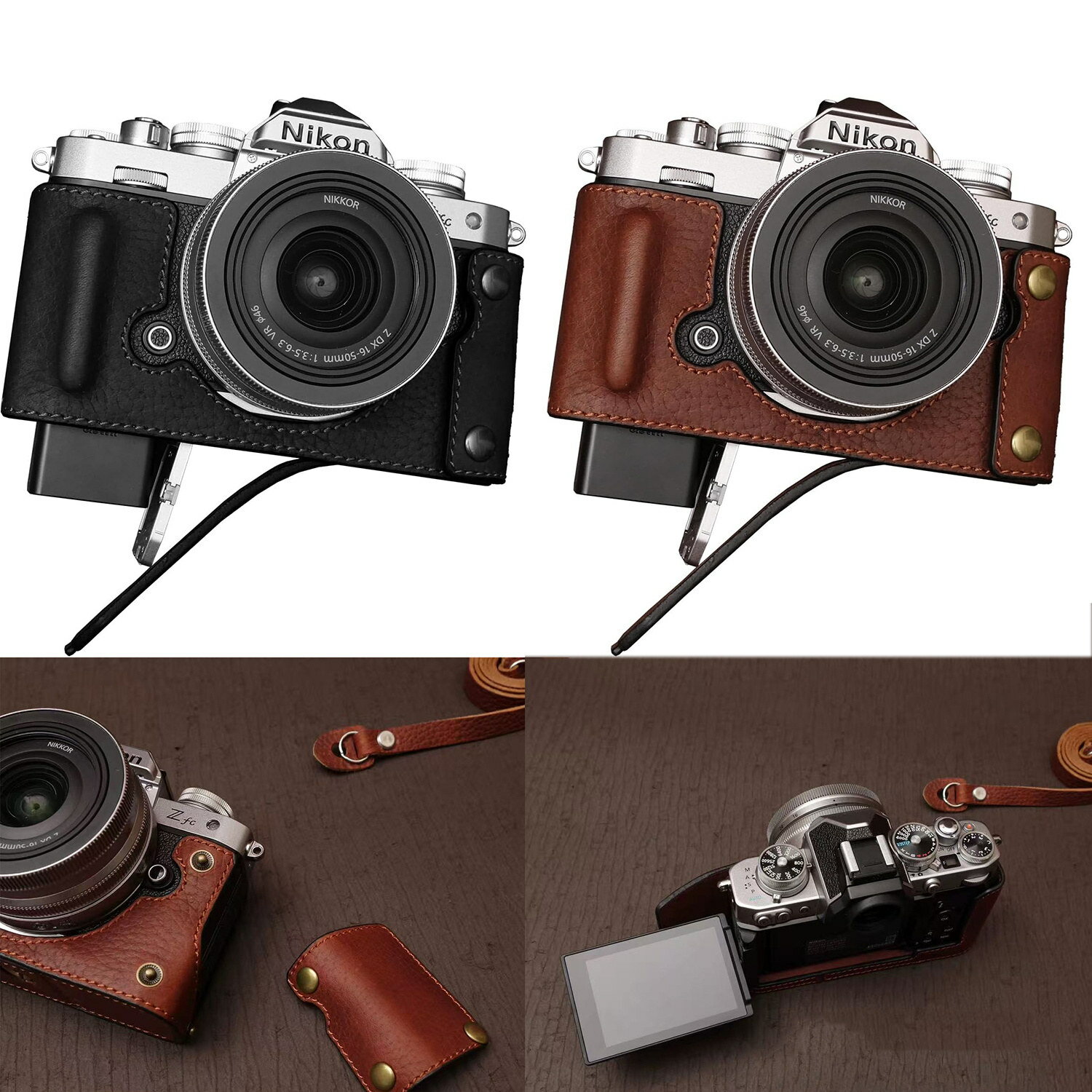Nikon Z fc Zfc 専用 オープナブルタイプ ハンドメイド本革 ボディケース 互換 電池交換便利 底面開閉 ハンドメイド本革ハーフカメラケースバッグカバー