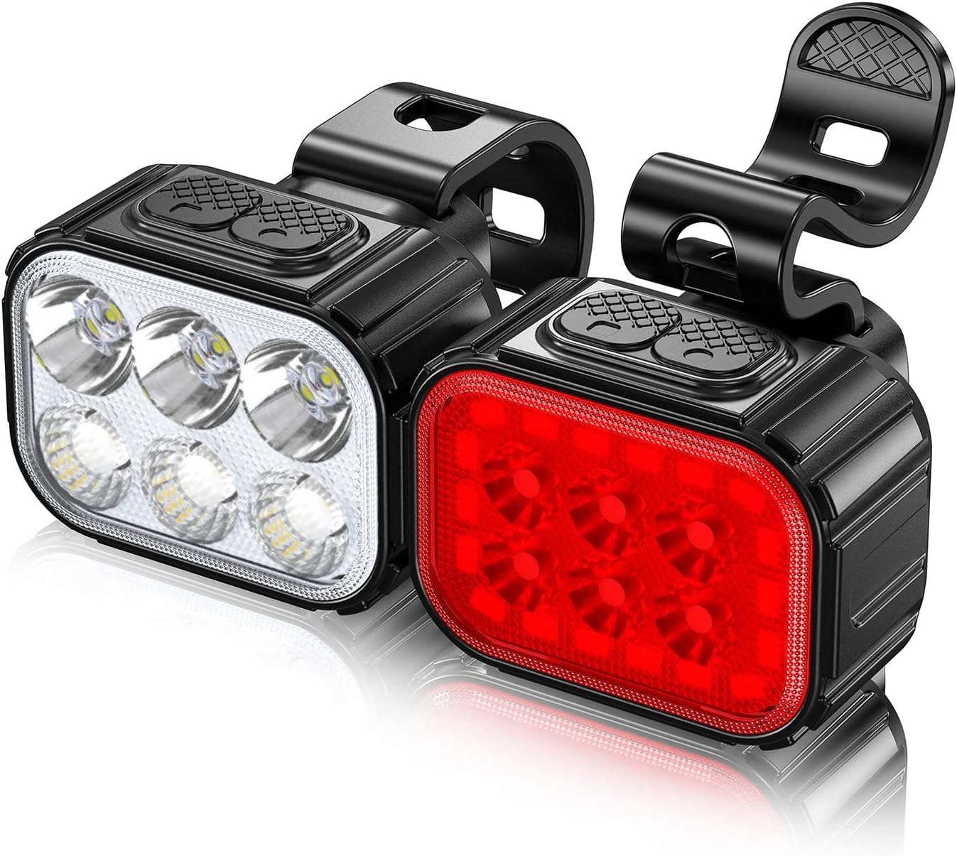USB 充電式自転車ライト 6LED 超高輝度 ヘッド + テールライト IP65 防水 ロード / マウンテン / クロ..