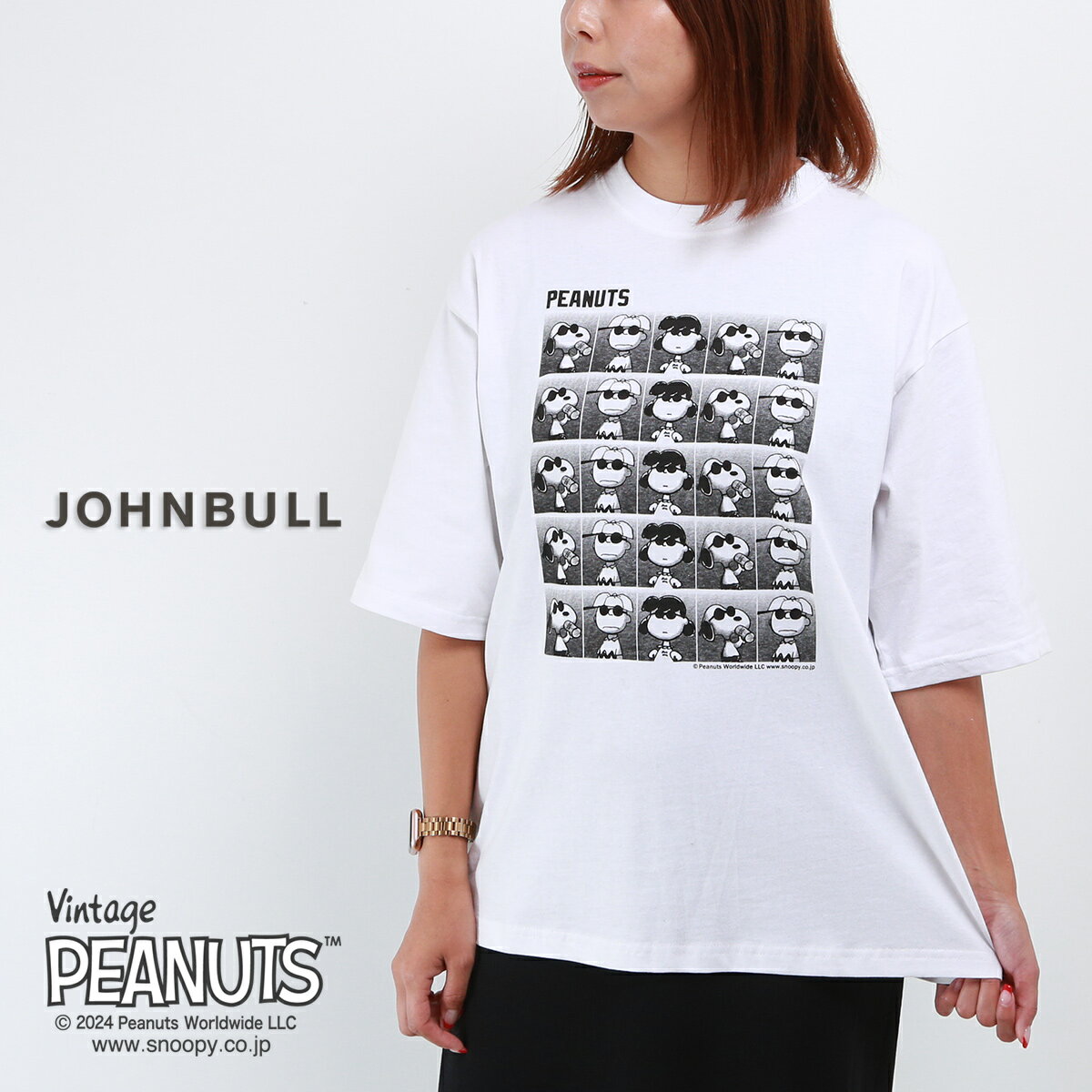 Rakuten - JOHNBULL スヌーピー PEANUTS ALIGNS プリントTシャツ レディース メンズ ジョンブル チャーリーブラウン JT253C03 半袖 ブランド 大きいサイズ 大きめ 30代 40代 50代 かわいい おしゃれ 白