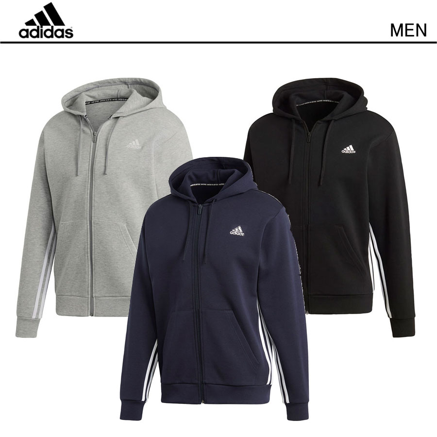 adidas アディダス M MH 3S フルジップフーディ メンズ J/M J/L スウェット トレーナー スポーツウェア スポーツ ウェア ブランド 運動 春 秋 冬 普段着 サッカー ルームウェア パーカー フルジップ ブランド カジュアル スポーツブランド 黒 グレー 紺 おしゃれ アウター