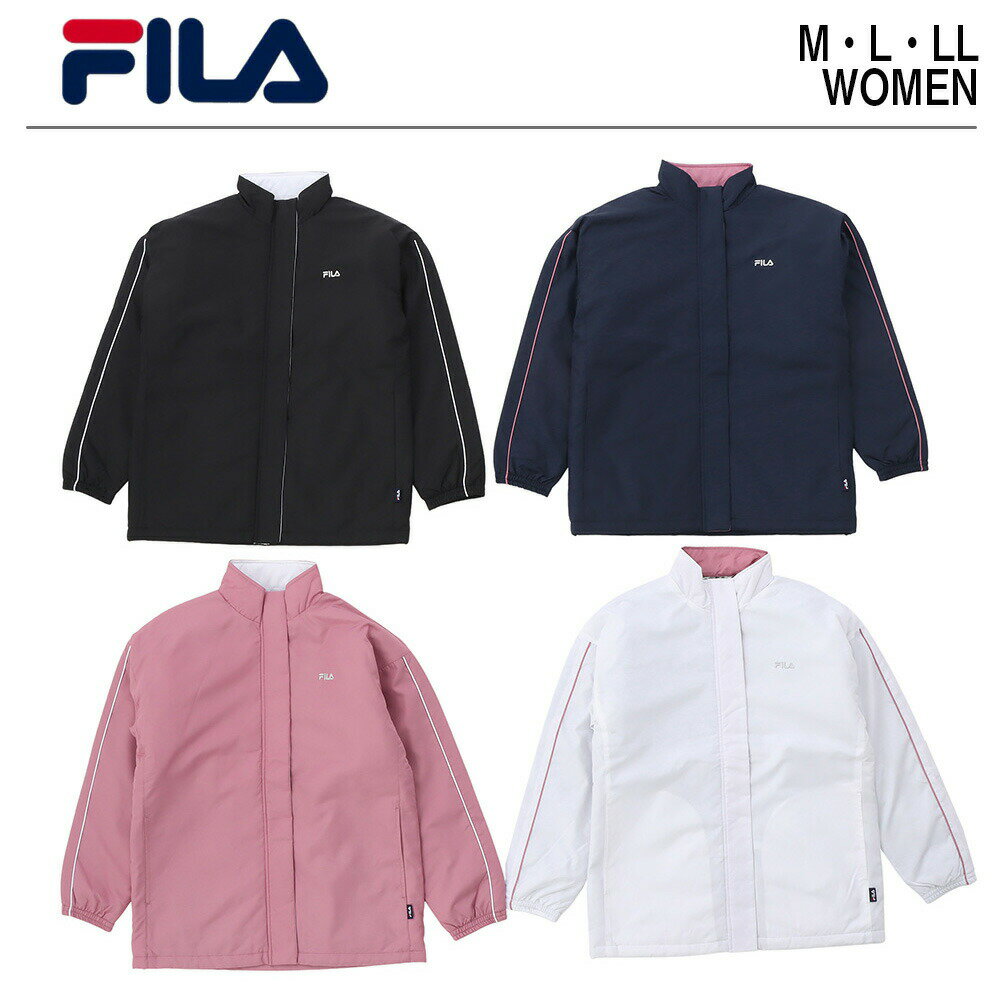 FILA フィラ レディース 中綿ウィンドジャケット ジャケット テニスウェア ランニングウェア フィットネス 運動 アウトドア 遊び 上着 春 秋 冬 ピンク ホワイト ネイビー ブラック 黒 紺 M L LL フードなし 耐久はっ水