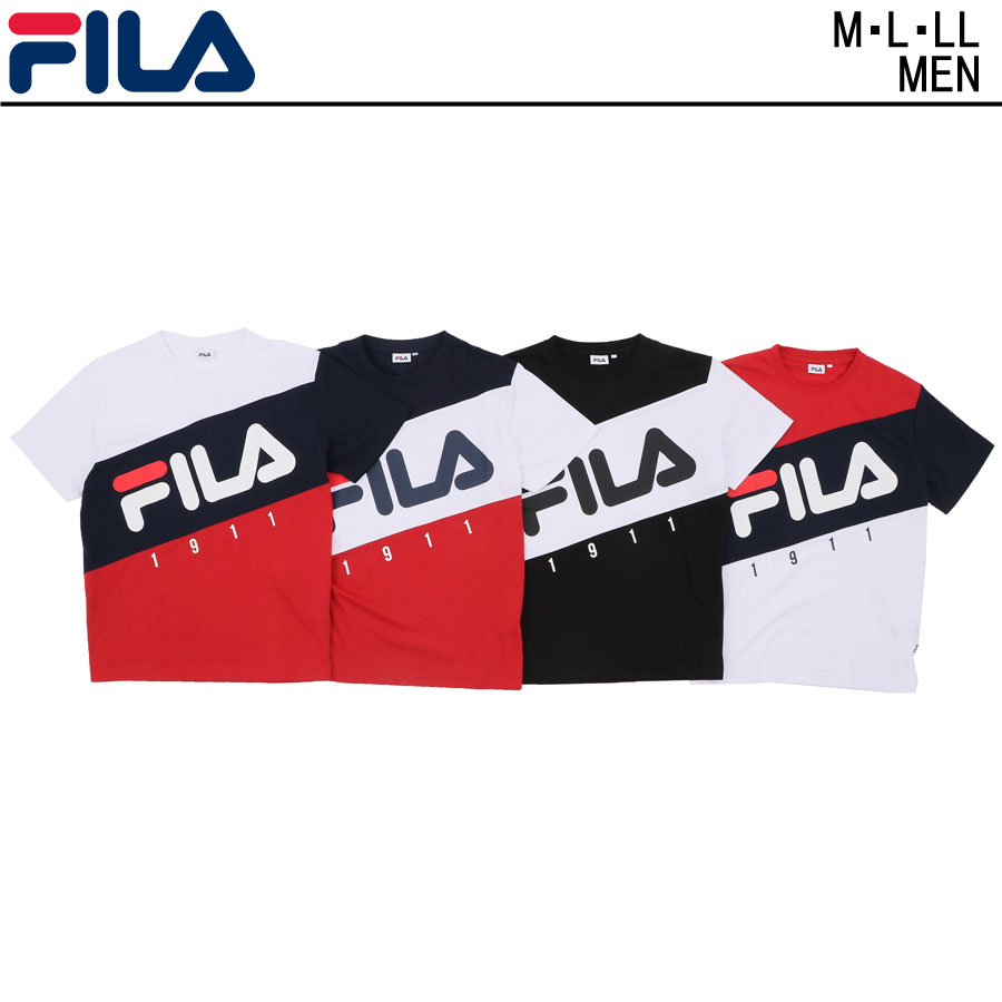 FILA フィラ ロゴ トリコロール キリカエ Tシャツ | メンズ 半袖 スポーツウェア スポーツ ブランド カジュアル 白 紺 黒 赤 半袖 春 夏 秋 冬 体育 ストリート トレンド 流行 人気 注目 半袖T 半T ティシャツ プリント TEE T-shirt イタリア ボーイズ ヤング テニス ウェア