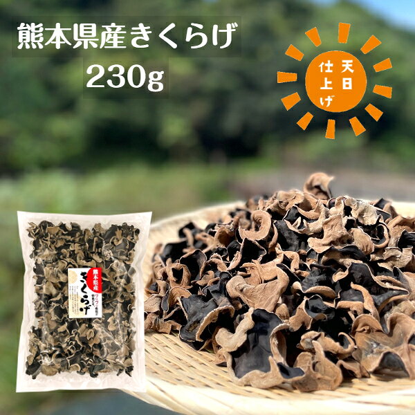 商品説明商品名 乾燥きくらげ 熊本県産 230g 天日仕上げ商品規格熊本県産乾燥きくらげ 商品サイズ：26cm×35cm×6cmおすすめ料理 炒め物、ラーメンの具、酢の物など名称乾燥きくらげ 原材料名きくらげ（菌床栽培）原料原産地名日本（熊本県） 内容量230g賞味期限製造日より1年間別途商品ラベルに記載保存方法直射日光を避け、高温多湿を避けて保存してください。密封して冷蔵庫で保存がおすすめです。 ご利用方法軽く水洗いしてから「きくらげ」が浸るくらいの 水につけて、やわらかくなるまで水戻ししてください。（水戻し時間の目安：1時間） 水戻し後は、必ず加熱調理してご使用ください。加工者有限会社伊勢丘商店 三重県松阪市田村町368番地熊本県産　無農薬栽培 　乾燥きくらげ ▼安全・安心へのこだわり▼ ▼使い方は色々▼ ▼健康な毎日に▼