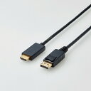 【商品説明】■DisplayPort端子を搭載した機器の映像信号を変換し、HDMI入力端子を搭載したディスプレイ・テレビ・プロジェクターなどに出力することができるDisplayPort用HDMI変換ケーブルです。■※HDMIからDisplayPortへの変換はできません。■ドライバ不要で、機器同士を接続するだけで使用可能です。■著作権保護技術のHDCP1.4に対応しています。■4K2K（3840×2160/60Hz）の解像度に対応しています。■追加したディスプレイを一つの画面として表示するマルチディスプレイと、一台目のディスプレイと同じ画面を表示するミラーリングに対応しています。■デジタル音声出力に対応しています。■アダプタの本体内部には、シールド効果が高く、外部ノイズの影響を受けにくい金属シェル構造を採用しています。■外部ノイズの干渉を受けにくい3重シールドケーブルを採用しています。■サビなどに強く信号劣化を抑える金メッキピンを採用しています。【仕様】■対応機種：DisplayPort端子搭載のPC及びHDMII端子搭載のモニター等■コネクタ形状：DisplayPortオス- HDMIオス■ケーブルタイプ：ノーマルタイプ■対応解像度：4K×2K（60p）対応■シールド方法：3重シールド■プラグメッキ仕様：金メッキ■ケーブル太さ：7.3mm■カラー：ブラック■環境配慮事項：EU RoHS指令準拠 （10物質）■ケーブル長：2.0m【発送予定について】表記の発送予定はあくまで目安です。メーカーの在庫状況によっては、さらにお時間をいただく場合がございます。