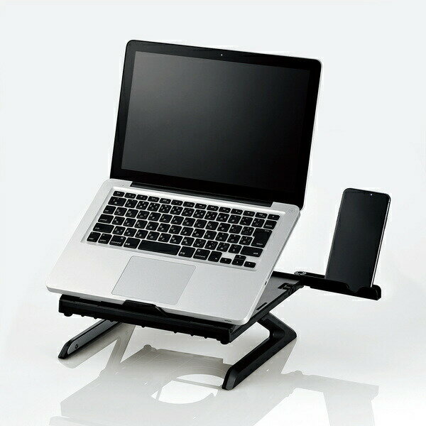 ELECOM(エレコム) ノートパソコン スタンド 8段階 角度調整可能 〜15.6インチまで対応 滑り止め付き 折りたたみ スマートフォンスタンド機能付き 脚付 スペース 有効活用 姿勢 改善 スチール ブラック PCA-LTSH8BK8段階 角度調整 折りたたみ ノートPC スタンド