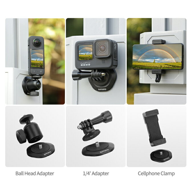 マグネット スタンド ベース 1/4ネジ gopro アクセサリー DJI アクセサリー insta360 アクセサリー マグネットマウント 磁気 マグネット ベース アクションカメラ 本体 取り付け 縦置き DZ753 Suunylife 送料無料