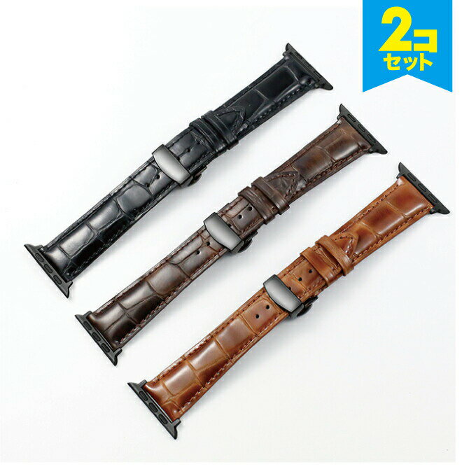 ߸˸¤ò2ܥåȡ Apple Watch åץ륦å Crocodile smooth genuine leather ...