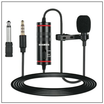 【送料無料】【MAMEN】【KM-D1】【8m】【Lavalier Microphone】【小型 マイクロホン】【3.5mmジャック】【6.3mmジャック】【風防付き】【Vlog】インタビュー 動画 撮影 音声 録音 コンパクト 軽量 ピンマイク スマホ スマートフォン 各種カメラ パソコン