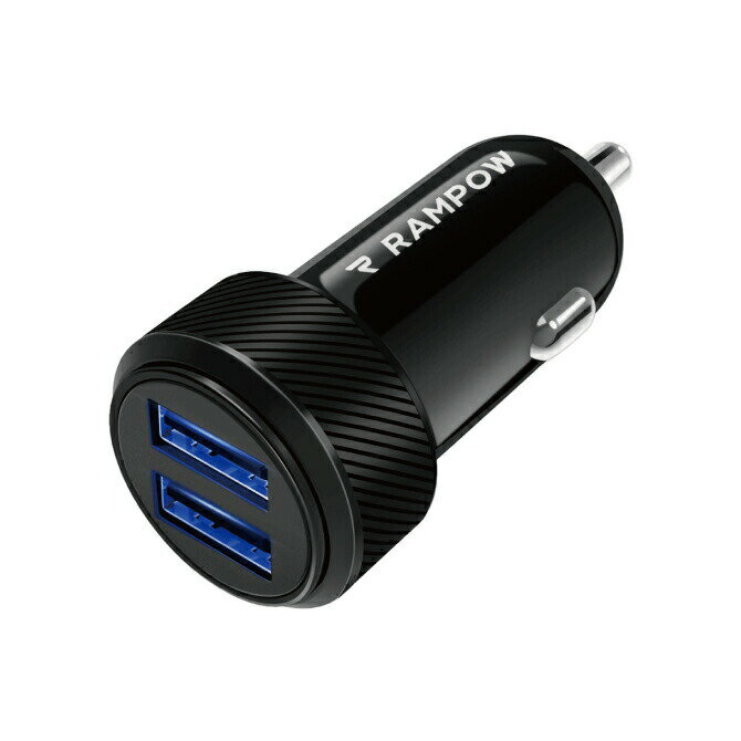 RAMPOW RBB01 Black 2.4A 24W 2 Port Car Charger 24W 2ポート カー チャージャー LEDライト付き 車載 車 充電器 シガーソケット USB充電器 スマホ スマートフォン タブレット iPhone アイフォーン Android デバイス コンパクト 送料無料