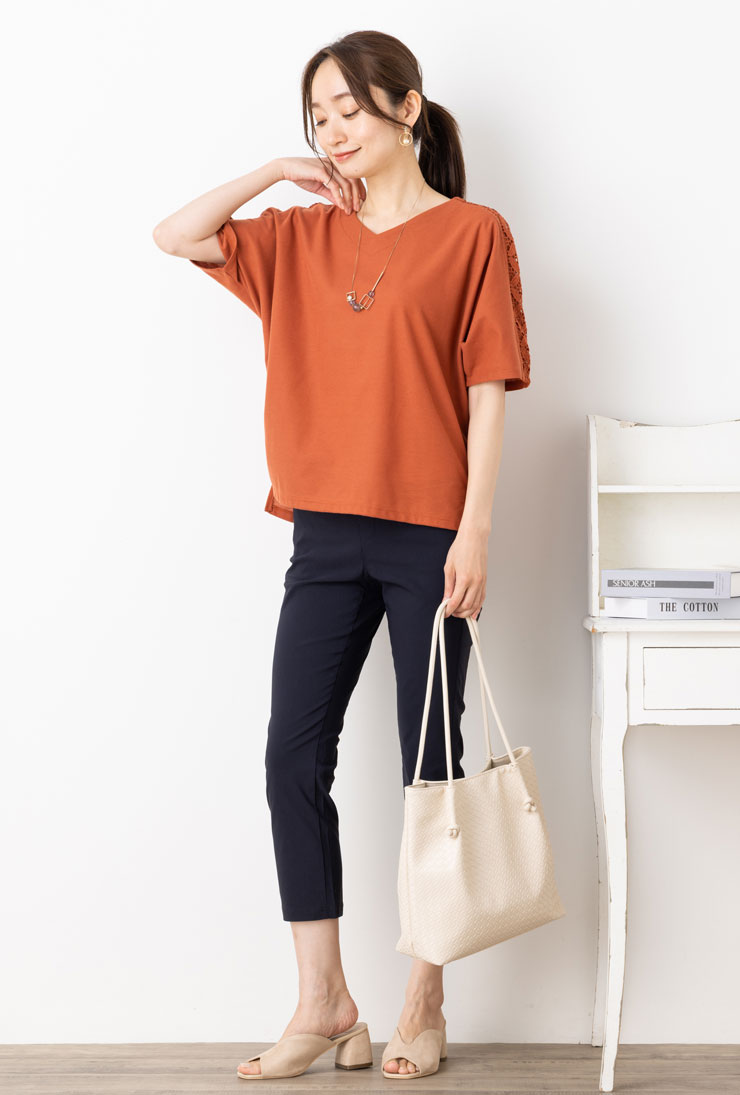 サマー パンツ 七分丈 UVカット レディース ボトムス 春 夏◆【メール便 送料無料12】【S〜LL】麻混3DサマーライトハイパーストレッチUV接触冷感 プルオン クロップド レギンスパンツ(60丈)（ウエストゴム）【エコ包装】[pt][ カジュアル 秋 大きいサイズ スキニー ][at]