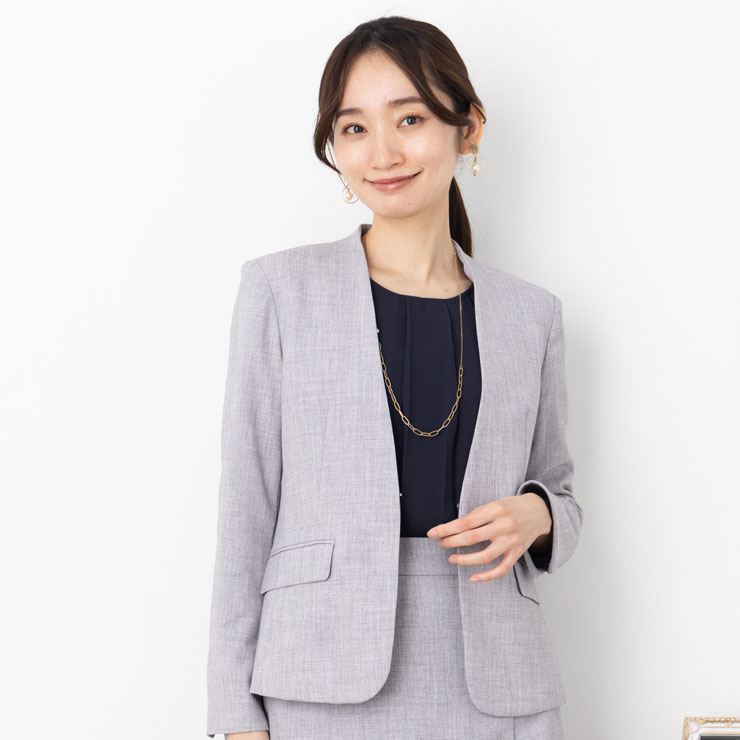 ジャケット レディース 入学式 卒業式 セレモニー アウター 別注◆【旧商品】【SALE20】【S～M】TRストレッチ メランジ ハンドウォッシャブルノーカラー 長袖ジャケット[jk][ フォーマル オフィス カジュアル 七五三 ママ 春 夏 秋 黒 ][rc]