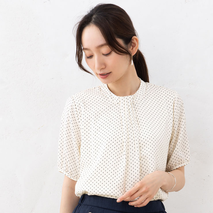 国産　新品　ミセス　綿100% シルキー　水玉　ブラウス　ジャケット　9分袖 国産 新品 ミセス 綿100% シルキー 水玉 ブラウス ジャケット 9分袖