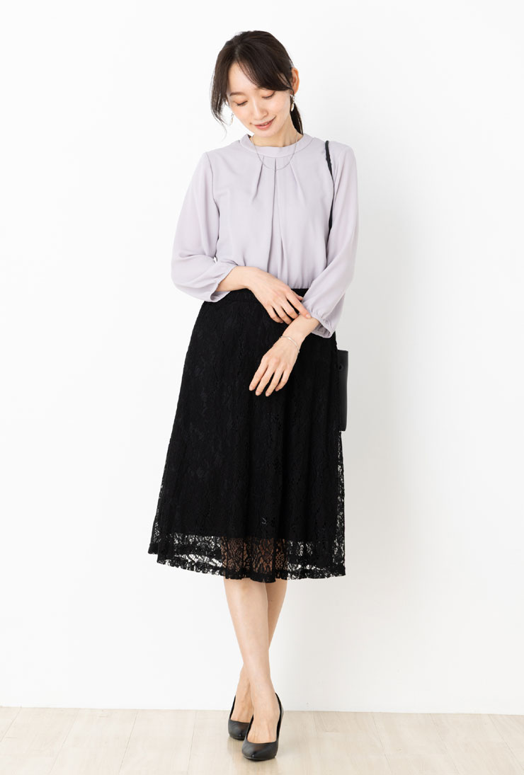 総レース スカート レディース 春 夏 秋◆【メール便 送料無料12】【S〜LL】綿混総レース 裏地スムース ミモレ丈 フレア スカート(後ろウエストゴム)(68丈/75丈)【エコ包装】[sk][ フォーマル セレモニー 入学式 卒業式 オフィス カジュアル 結婚式 ママ ロング 膝丈 ][nb] - Image 2