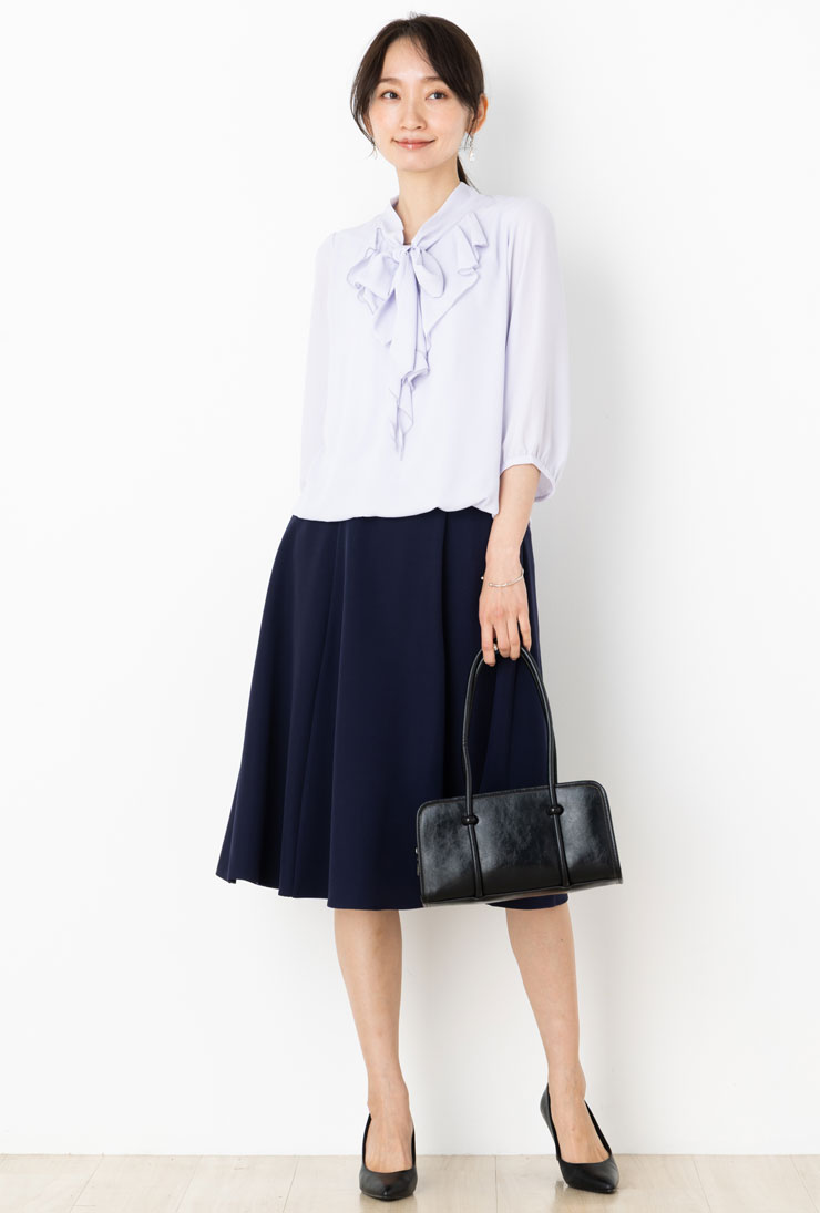 ブラウス ボウタイ リボン タイ オフィス セレモニー レディース 別注◆【メール便 送料無料06】ジョーゼット 裏地TR天竺 ボウタイ フリル バルーン 七分袖ブラウス【エコ包装】[bl][ フォーマル スーツ インナー 入学式 卒業式 白 オフィス カジュアル ママ ][lf] - Image 2