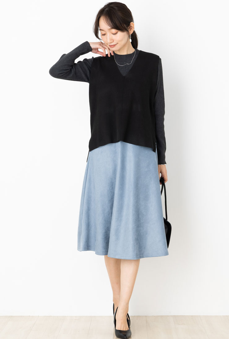 スカート ミモレ丈 レディース ボトムス 秋 冬 春◆ 【S〜LL】スエード 調 ストレッチ ウォッシャブル ポケット 付き ミモレ 丈 フレアスカート(ウエストゴム)【エコ包装】[sk]■メール便不可■[ オフィス カジュアル ママ 大きいサイズ 小さいサイズ きれいめ ][nb] - Image 3