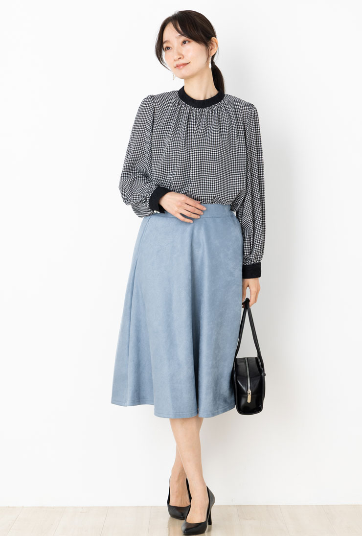 スカート ミモレ丈 レディース ボトムス 秋 冬 春◆ 【S〜LL】スエード 調 ストレッチ ウォッシャブル ポケット 付き ミモレ 丈 フレアスカート(ウエストゴム)【エコ包装】[sk]■メール便不可■[ オフィス カジュアル ママ 大きいサイズ 小さいサイズ きれいめ ][nb] - Image 2