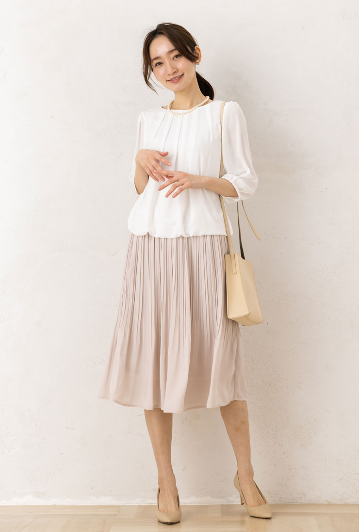 ブラウス 七分袖 フォーマル セレモニー レディース 別注 ◆【メール便 送料無料06】ジョーゼット 裏地TR天竺 フロントタック 裾バルーン 七分袖 ブラウス【エコ包装】[bl] [ フォーマル スーツ インナー オフィス カジュアル 入学式 入園 卒業 卒園 七五三 白 ママ ][lf] - Image 2