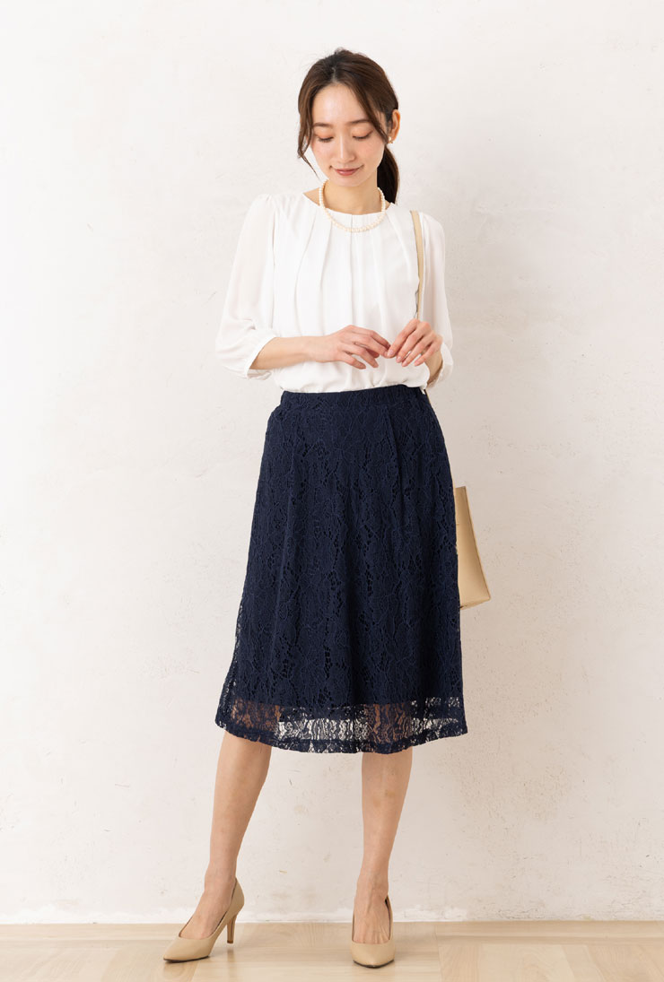 総レース スカート レディース 春 夏 秋◆【メール便 送料無料12】【S〜LL】綿混総レース 裏地スムース ミモレ丈 フレア スカート(後ろウエストゴム)(68丈/75丈)【エコ包装】[sk][ フォーマル セレモニー 入学式 卒業式 オフィス カジュアル 結婚式 ママ ロング 膝丈 ][nb] - Image 3