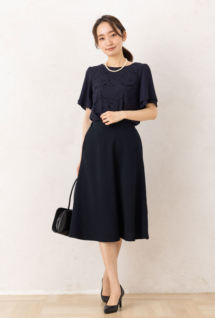 ブラウス 半袖 トップス レディース 春 夏 秋 ◆【メール便 送料無料06】【7〜17号】ジョーゼット 裏地TR天竺フロント レース 半袖ブラウス【エコ包装】[bl][ フォーマル セレモニー オフィス カジュアル ビジネス 入学式 入園 卒業式 卒園式 七五三 結婚式 ママ 白 ][lf] - Image 3