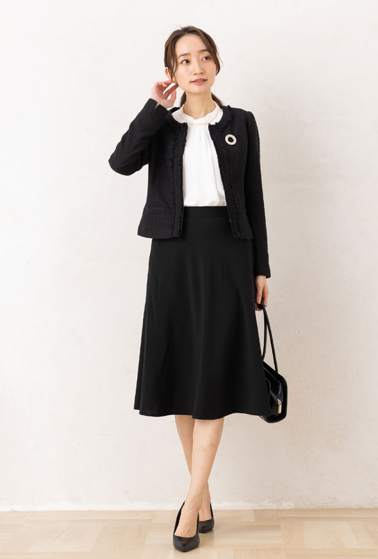 ジャケット レディース 入学式 卒業式 アウター ◆ファンシーツイード ノーカラー 長袖ジャケット 単品 [jk][ フ（3枚目）