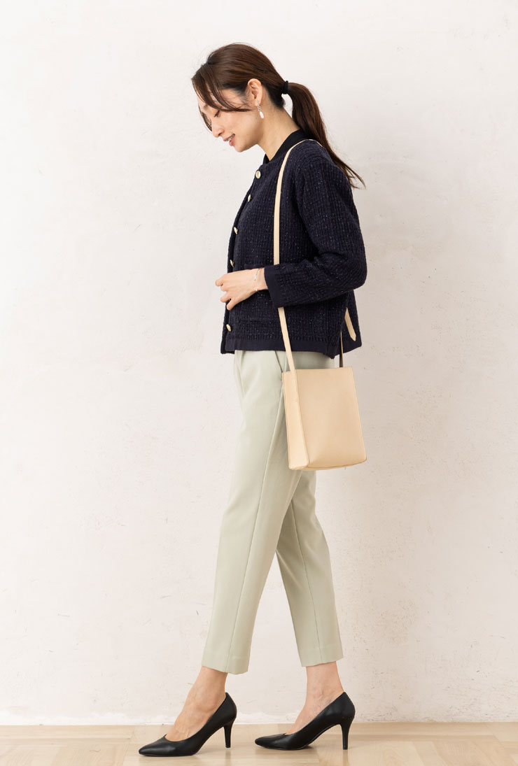 両面起毛 テーパード パンツ レディース ボトムス 秋 冬 ◆【メール便 送料無料12】【S〜LL】TR 2WAYストレッチ 両面 起毛 前開き タック センタープレス ロング テーパードパンツ (後ろウエスト ゴム)(無地/チェック)【エコ包装】[pt][ オフィス カジュアル 裏起毛 ][rc] - Image 2