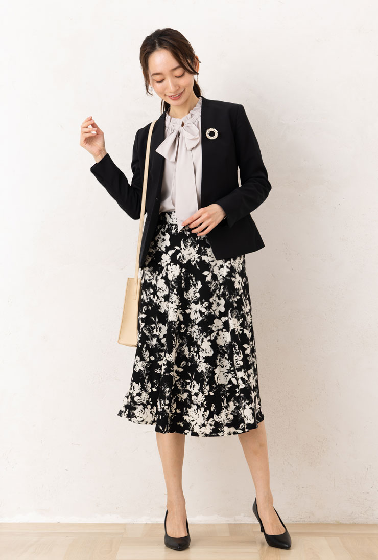 スカート レディース ボトムス 春 夏 秋 冬 ◆ 【メール便 送料無料12】【S〜LL】合繊 花柄 フラワー/リーフ プリント ポケット付き ウォッシャブル フレア ミモレ丈スカート(後ろウエストゴム)【エコ包装】[sk][ オフィス カジュアル ママ 大きいサイズ 裏地付き ][nb] - Image 3