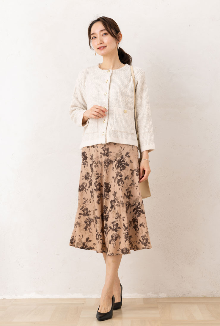 スカート レディース ボトムス 春 夏 秋 冬 ◆ 【メール便 送料無料12】【S〜LL】合繊 花柄 フラワー/リーフ プリント ポケット付き ウォッシャブル フレア ミモレ丈スカート(後ろウエストゴム)【エコ包装】[sk][ オフィス カジュアル ママ 大きいサイズ 裏地付き ][nb] - Image 2