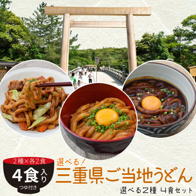 三重県のご当地うどん4食（2種×2セット） メール便送料無料 伊勢うどん・亀山みそ焼きうどん・黒カレー伊勢うどんか…