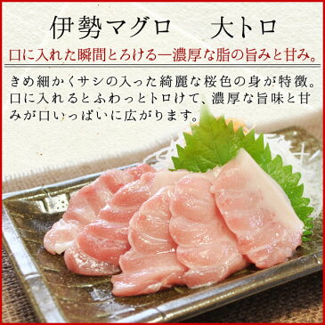 伊勢まぐろ 大トロ2〜3柵で約400g（約4人前） 冷凍便送料無料 瞬間冷凍の三重県産本マグロ刺身用