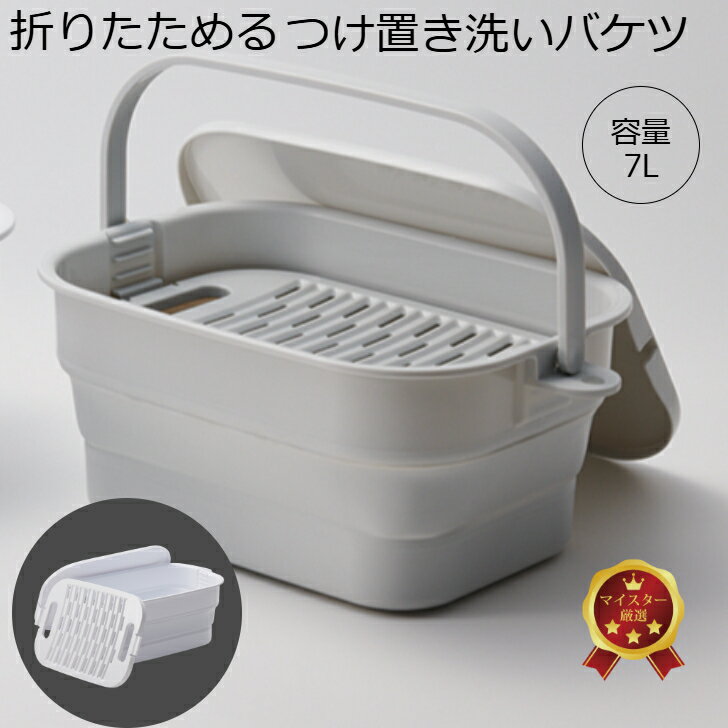 つけ置き洗い バケツ 折りたたみ 7L 2023年7月発売 新製品 フタ付 洗濯板付き 落し蓋 ホワイト グレー ..