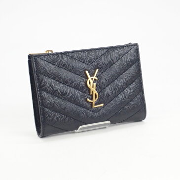 【中古】【Aランク】SAINT LAURENT サンローラン ジップウォレット モノグラム グレイン・ド・プードル エンボス 二つ折り財布 575974BOW011000 ブラック