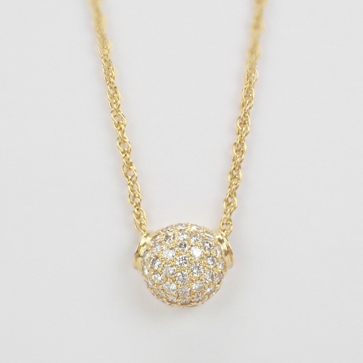 【中古】【Aランク】K18YG ボールモチーフ デザイン ネックレス ダイヤ 0.67ct【ISEYA】