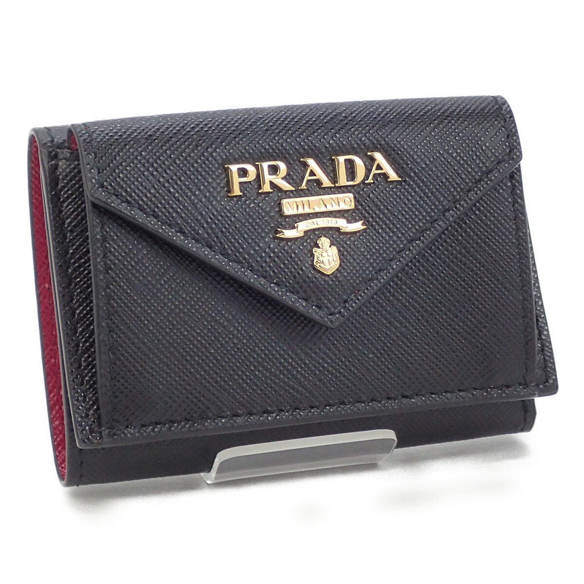 【中古】【Sランク】PRADA プラダ レザー コンパクト ウォレット 三つ折り財布 1MH021 ブラック