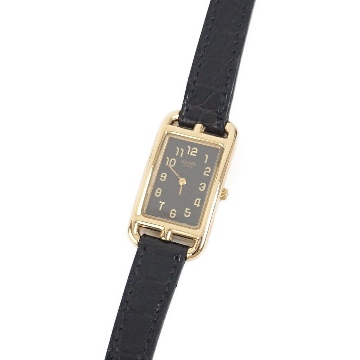 【SALE】【中古】【ABランク】HERMES エルメス ナンタケット ポロサス NA1.285 黒文字盤 ブラックレザー【ISEYA】のサムネイル