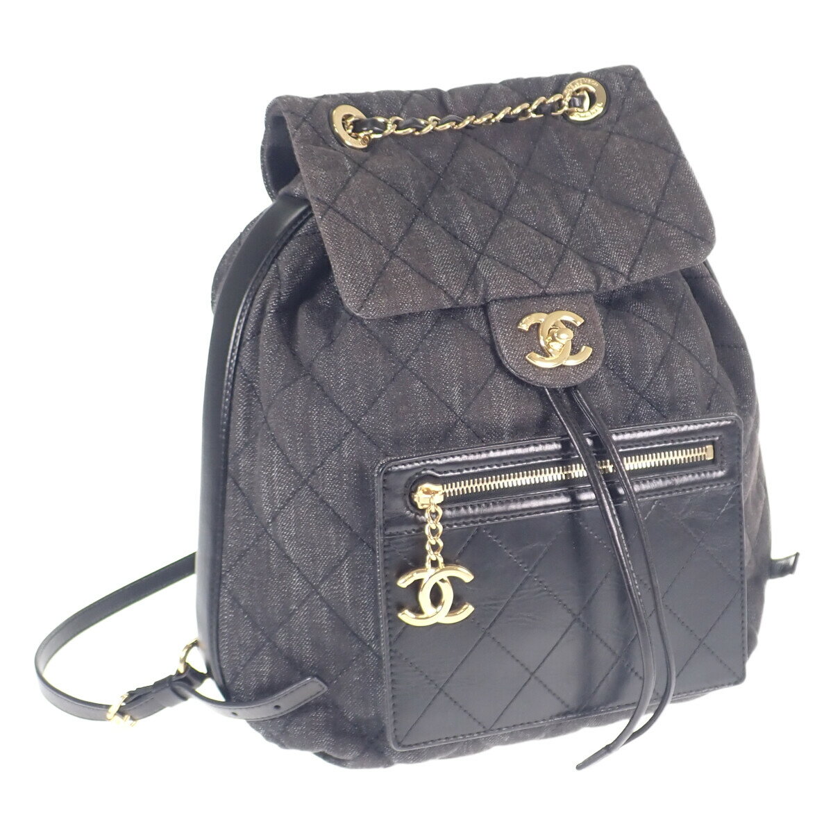 【中古】【ABランク】CHANEL シャネル デニム バックパック リュック A93563 ブラック ゴールド金具【ISEYA】