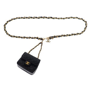 【中古】【ABランク】CHANEL シャネル チャーム付きチェーンベルト マトラッセ ラムスキン ブラック ゴールド金具 【ISEYA】