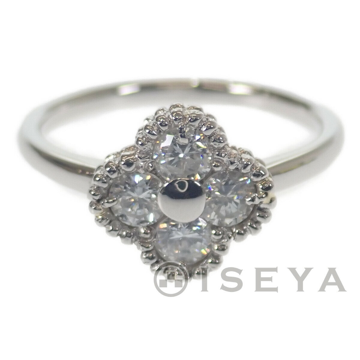【中古】【Aランク】四つ葉のクローバー デザインリング 指輪 Pt900 ダイヤモンド0.57ct サイズ棒約12号 レディース ジュエリー アクセサリー【ISEYA】