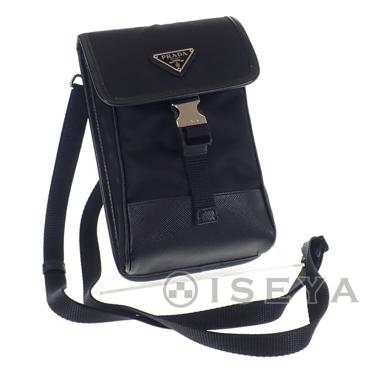 【中古】【Aランク】PRADA プラダ ナイロン ファフィアーノ ショルダーストラップスマホケース フォンケース レディース バッグ 2ZH109 ブラック【ISEYA】