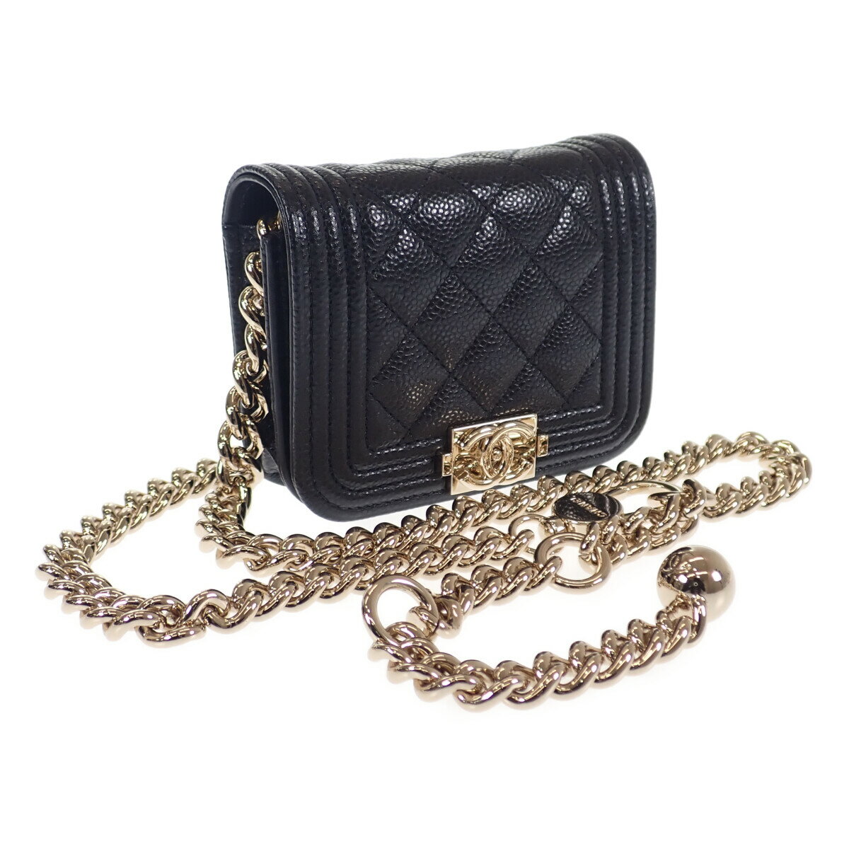 【中古】【Aランク】CHANEL シャネル ボーイシャネル ベルトバッグ AP2302 B06291 94305 キャビアスキン ブラック チェーンポーチ ゴールド金具【ISEYA】