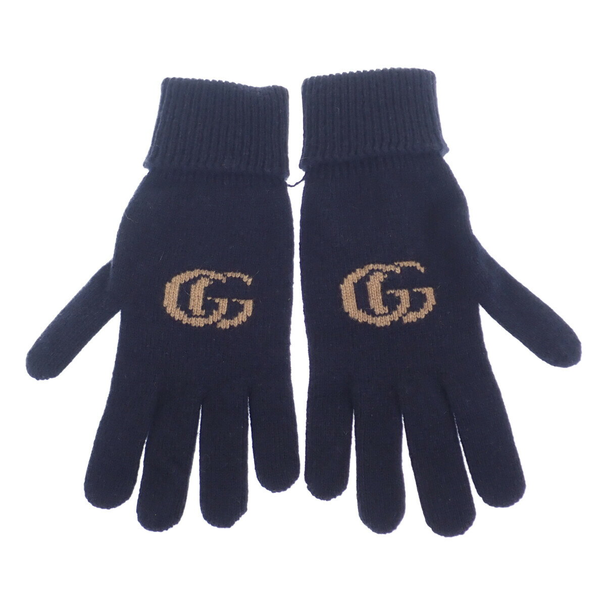 【中古】GUCCI グッチ GGロゴグローブ 手袋 676116 4GACX 4179 カシミヤ ウール ネイビー Sサイズ メンズ 秋冬 ファッション小物