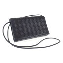 【中古】【ABランク】BOTTEGA VENETA ストラップウォレット ショルダーウォレット 財布 708586 VCPP3 8425 イントレチャート ブラック レディース【ISEYA】