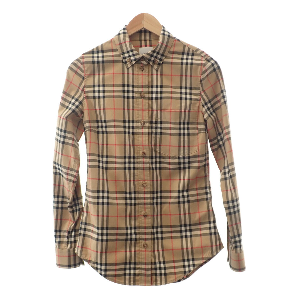 【中古】【Aランク】BURBERRY バーバリー ボタンダウンカラー ヴィンテージチェックシャツ 80222841 コットン アーカイブベージュ 36サイズ レディース【ISEYA】