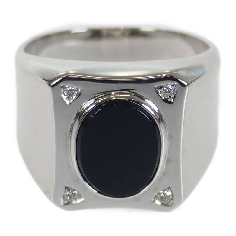 【中古】【Aランク】K14WG ホワイトゴールド デザインジュエリー リング 指輪 オニキス ダイヤモンド 約19号 メンズ アクセサリー【ISEYA】