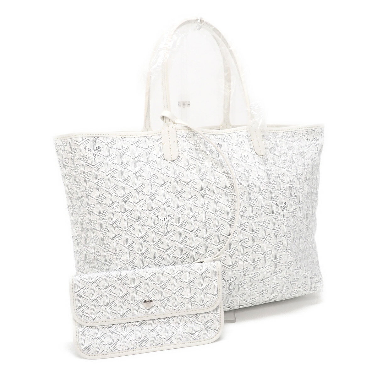 【中古】【SAランク】GOYARD ゴヤール サンルイPM トートバッグ PVC×レザー ホワイト