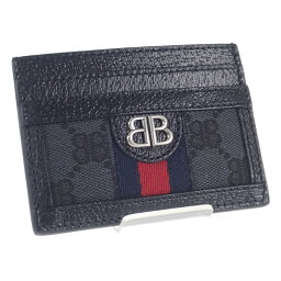 【SALE】【中古】【Aランク】BALENCIAGA×GUCCI バレンシアガ×グッチ コラボ ハッカープロジェクト カードケース 680386 2103X PU レザー ブラック【ISEYA】