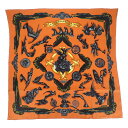 【中古】【SAランク】エルメス HERMES カレ90 LES PARURES DU VENT スカーフ シルク オレンジ レディース【ISEYA】