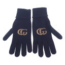 【中古】【Sランク】グッチ GUCCI GGロゴグローブ 676116_4GACX_4179 手袋 カシミヤ ウール ネイビー サイズS レディース【ISEYA...