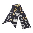 【中古】ティファニー TIFFANY&Co. リボンスカーフ タイスカーフ シルク100% 鍵モチーフ KEY motifs ブラック 黒 ヘアアクセ レディー...