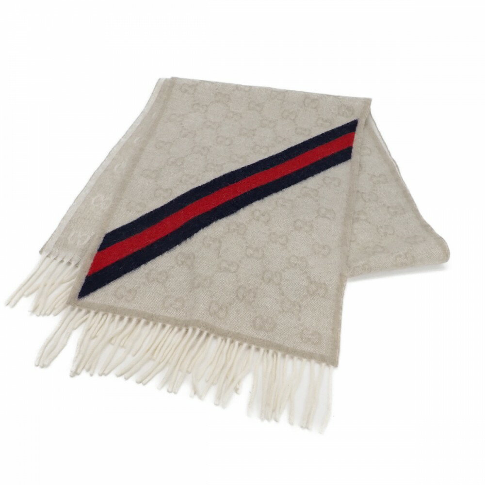 グッチ GUCCI GG柄 508027 マフラー ウール ベージュ メンズ レディース【中古】【Aランク】