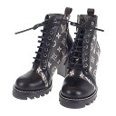 【中古】ルイヴィトン LOUIS VUITTON スタートレイル・ライン アンクル 1AB2XR ブーツ デニム カーフスキン グレー 39 レディース【ABラ...
